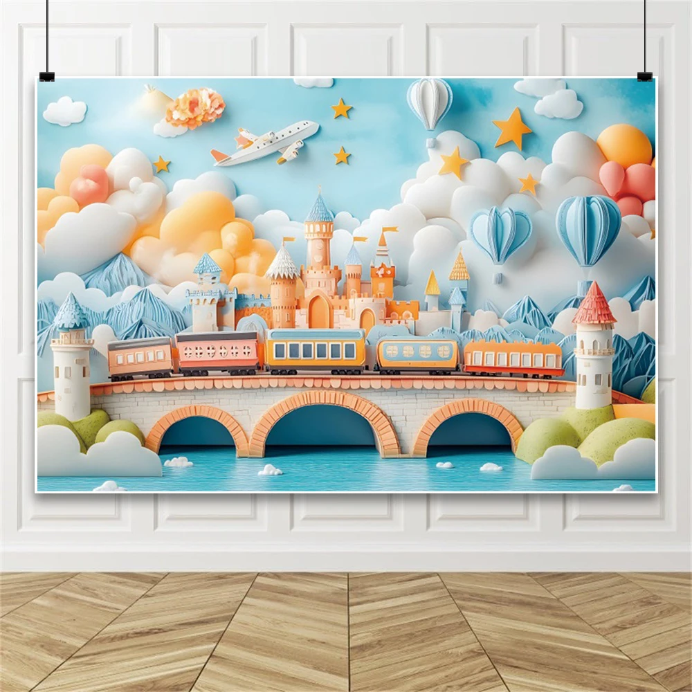 الأزرق قطار الطائرة خلفية التصوير الفوتوغرافي قوس جسر القلعة منطاد الهواء الساخن الغيوم نجوم خلفية صور الدعائم
