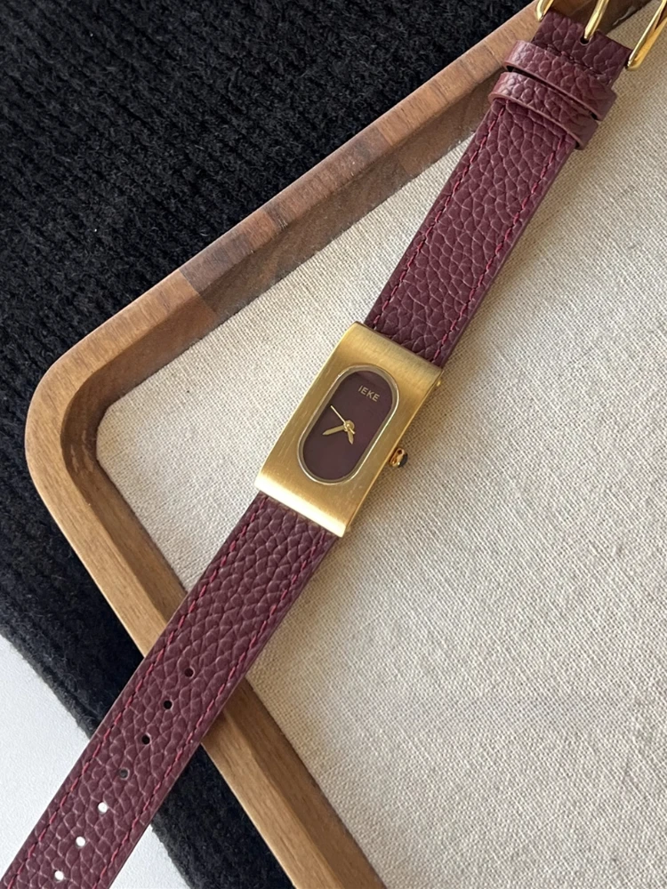 Ladies Vintage Red Elegant Small Watch Simple Red Leather Fashion Ladies Quartz Watch Relojes Para Mujer