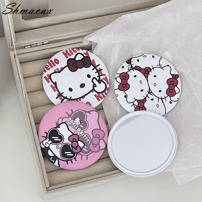 Sanrio Hello Kitty Anime Kawaii Cute Makeup Mirror Cartoon Sliding Cover Portable Small Round Mirror Gifts For Girls