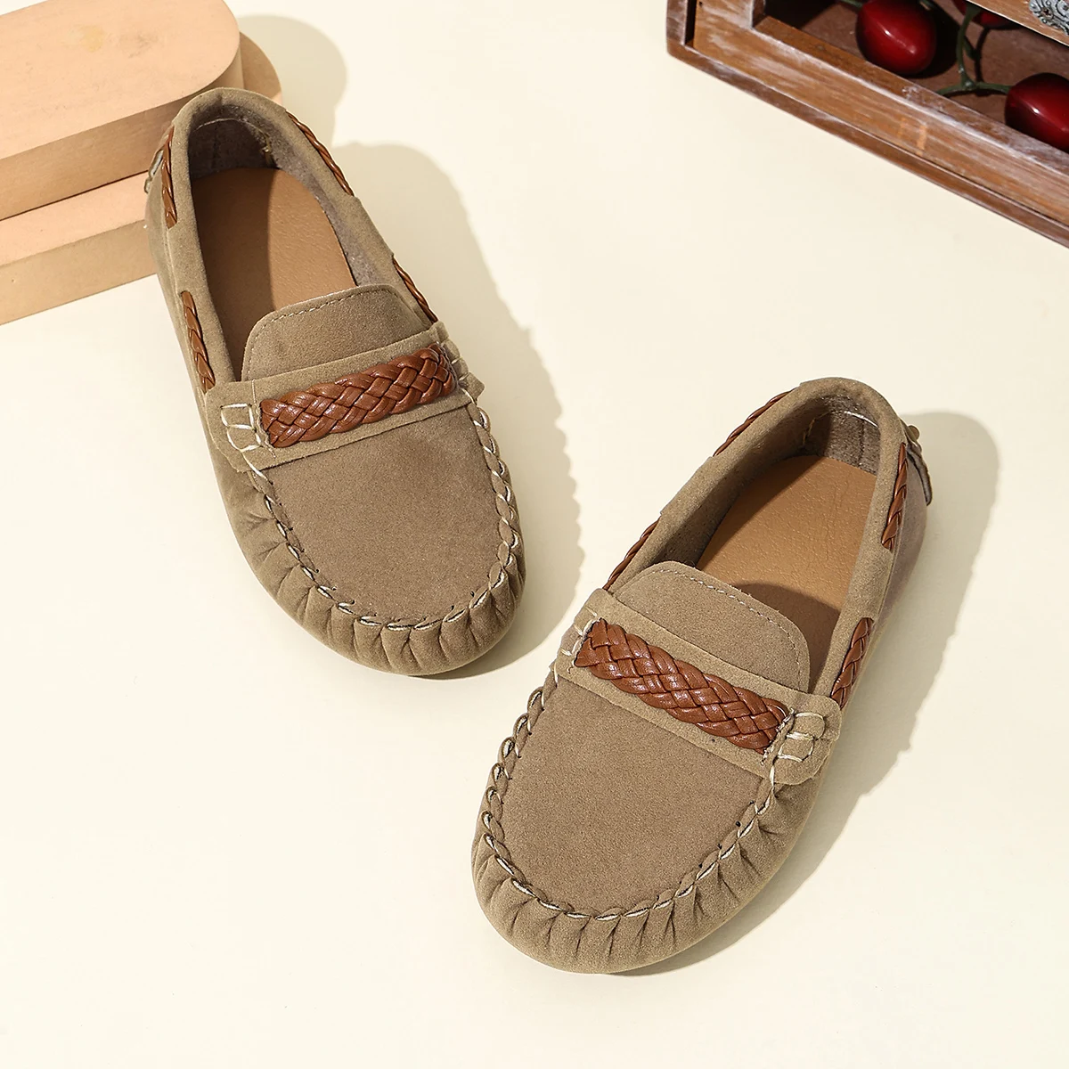 Toddler Boys Barefoot Loafers 2026 New Autumn Kids Suede Moccasins Casual Shoes Soft Sole Slip on Braided Boat Shoes Flats
