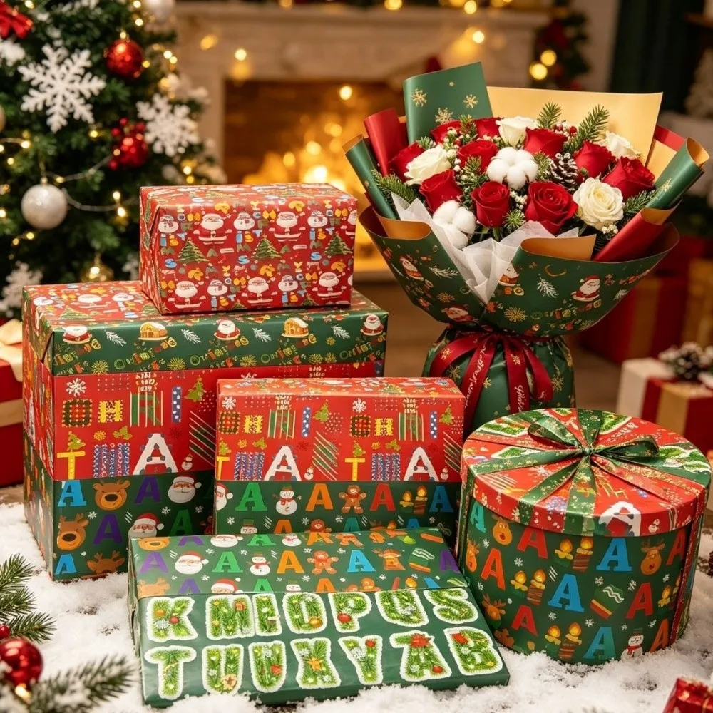 2Pcs Large Christmas Wrapping Paper Colorful Letter DIY Gift Wrapping Paper Santa Claus Christmas Tree Wrapping Paper Sheets