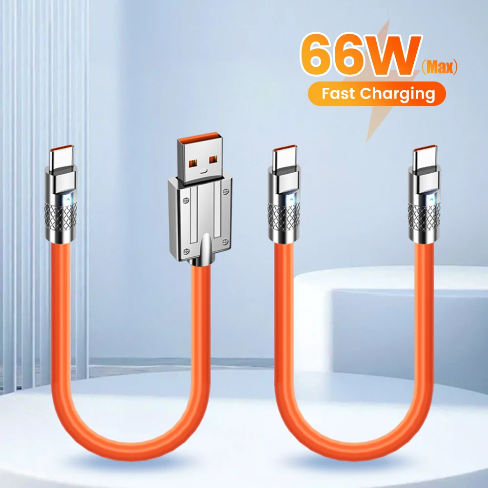 66w Dual USB C Cable USB A/C to Type-C Fast Charging Short Data Wire For iPhone 17/16/15 Xiaomi Huawei Samsung Oneplus Cellphone