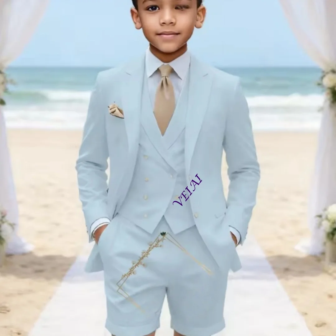 Boys' Custom Classic 3-Piece Linen Suit, Versatile Blazer, Waistcoat & Shorts for Weddings, Travel & All Summer Events - view 2