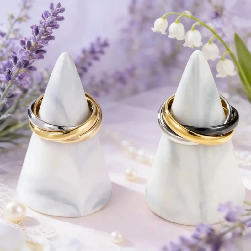 

Trendy 2026 French Style Three Circle Double Layer Two Tone Ring for Women Fashion Jewelry Festival Gift