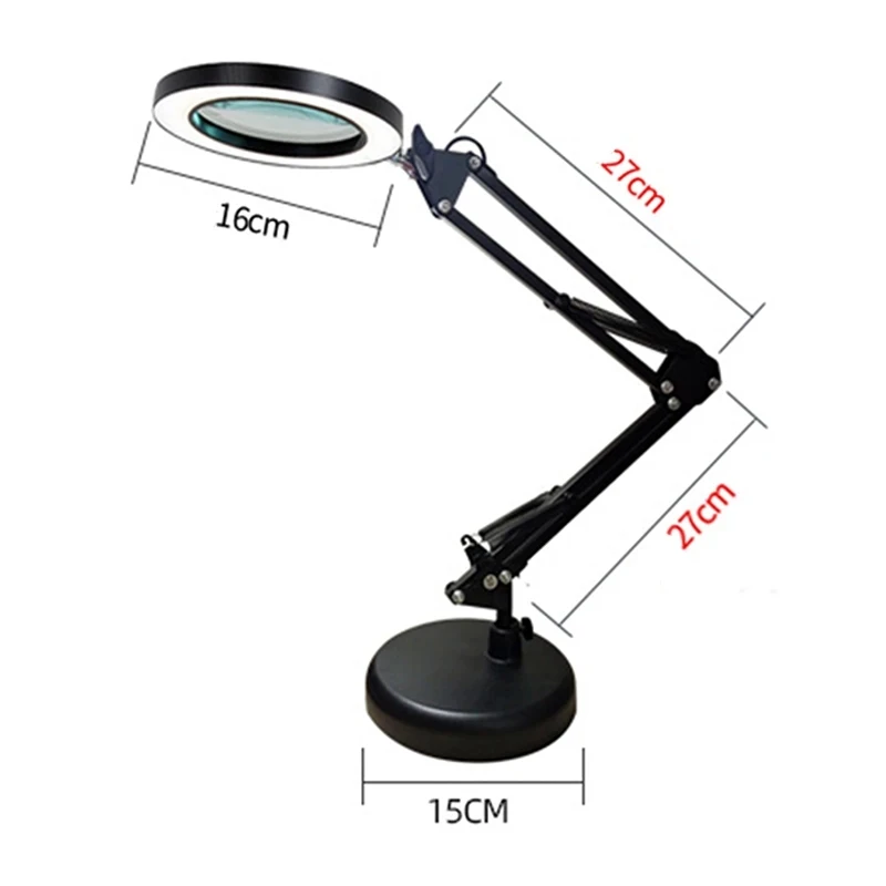 Magnifier Lamp Foldable Portable 3-Colour Switching Eye-Care Desk Lamp Ten Adjustable Gears for Makeup Nail Lash Work Repair