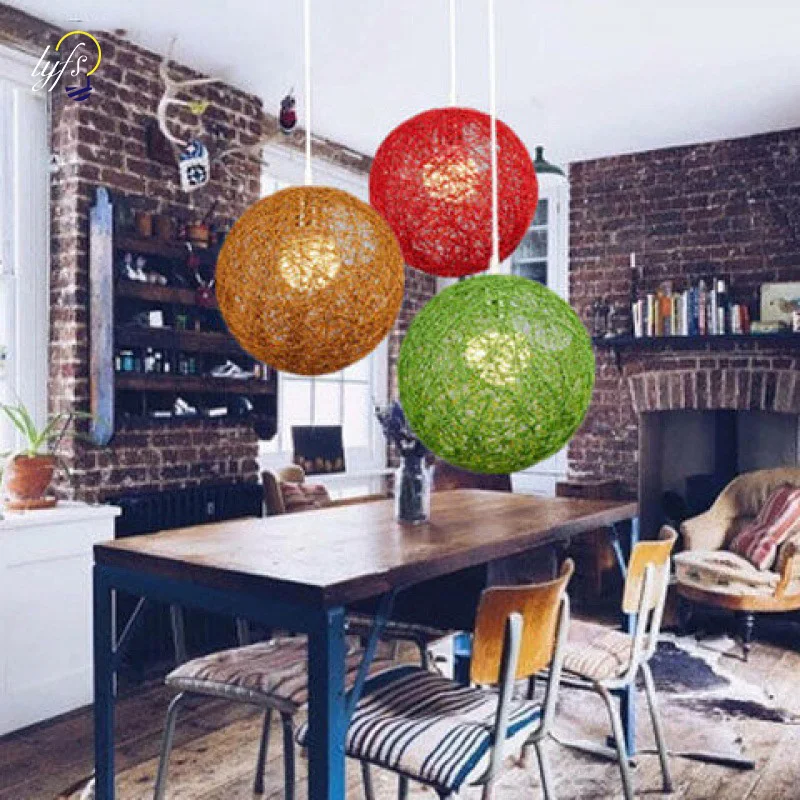 

LED restaurant light rattan art hemp ball chandeliers cafe bar aisle living room bedroom creative pastoral rattan chandeliers