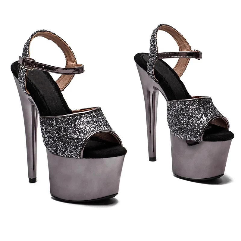 

LAIJIANJINXIA Glitter Uppre New Color High Heel Sandals 17cm /7inch Sexy Model Show Shoes And Pole Dancing Shoes 030