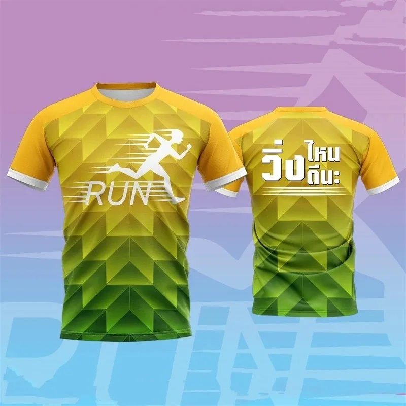Fashion Running Sports T Shirts Summer Quick Dry Outdoor Fitness 3D Printed T-shirts Casual Oversed Breble Trait Tees