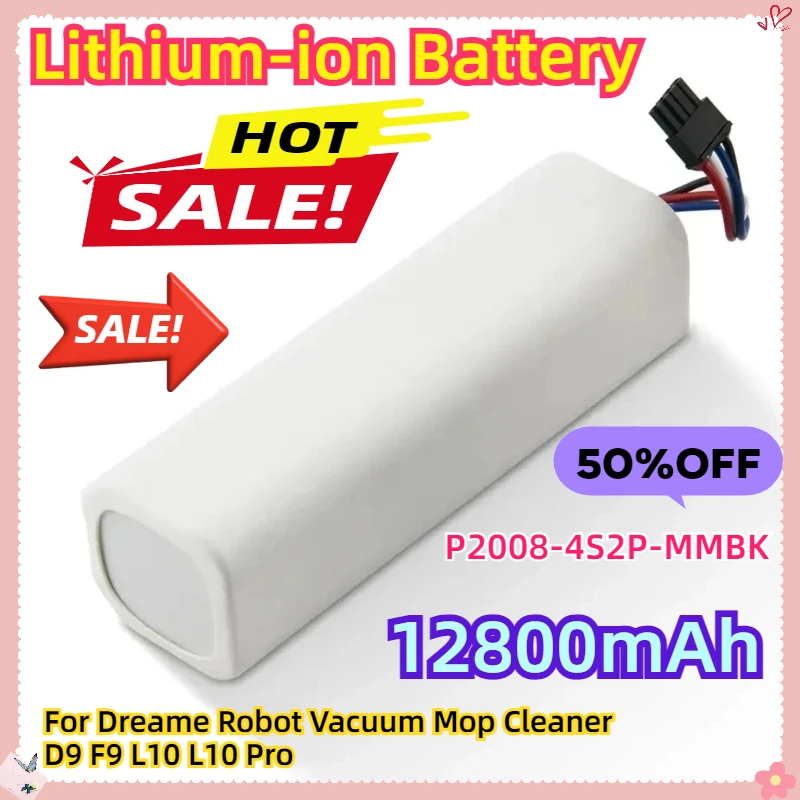 

For Dreame Robot Vacuum Mop Cleaner D9 F9 L10 L10 Pro 12800mAh Lithium-ion Battery Pack 4INR19 66-2 P2008-4S2P-MMBK