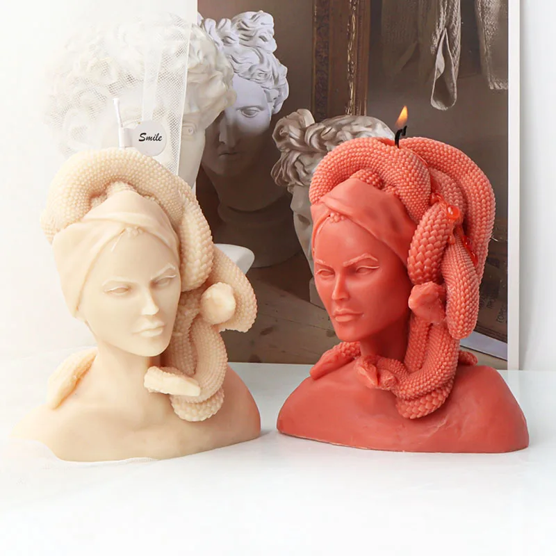 3D Medusa Queen Portrait Candle Silicone Mold Handmade Bust Woman Statue Scented Candle Plaster Soy Wax Making Mould Home Decor