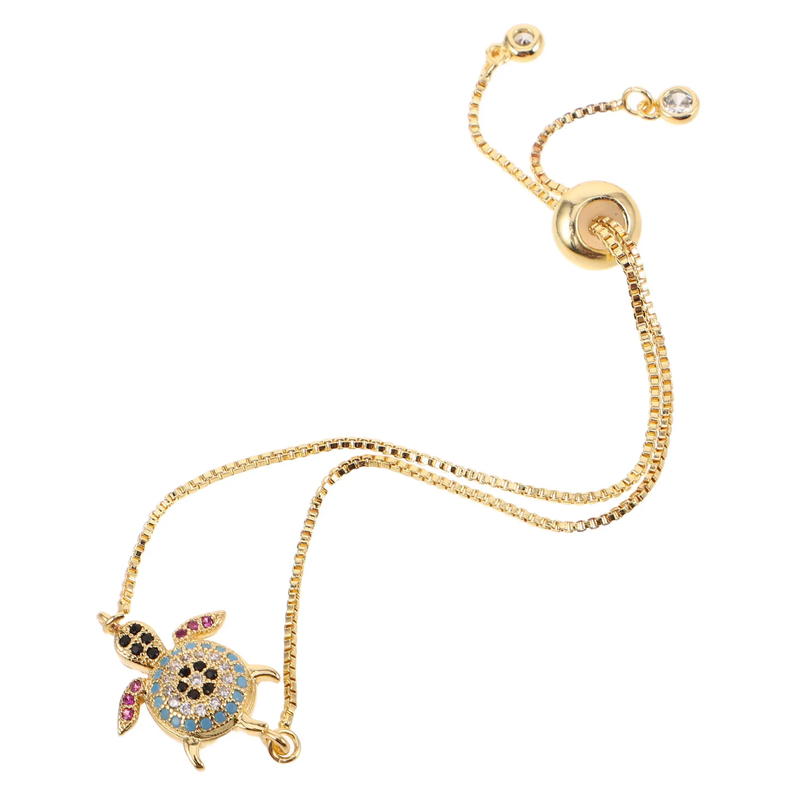 

Zirconia Turtle Bracelet Adjustable Chain Link Sparkling Charm for Women Beach Nautical Summer Accessories