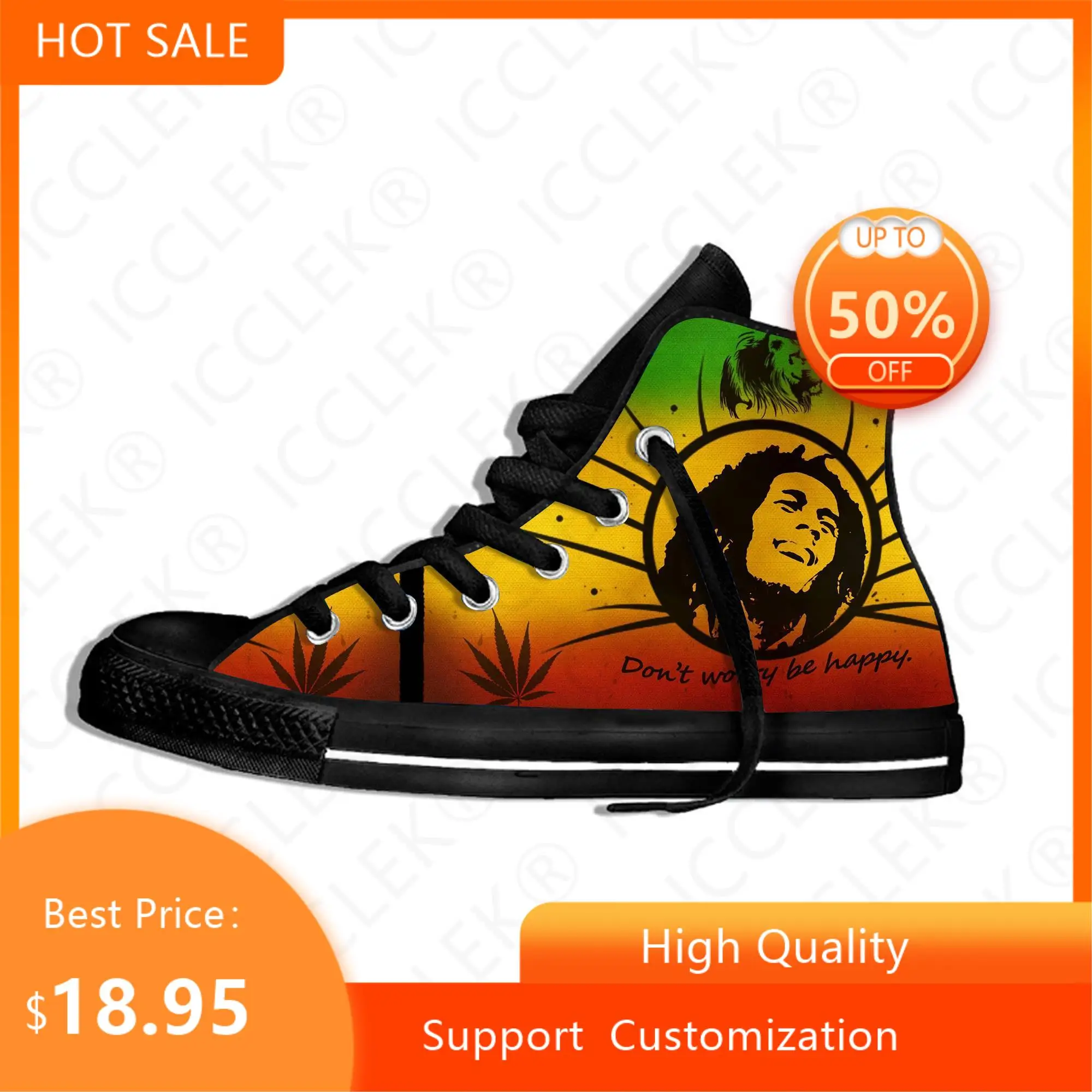 Legend Bob Marley Reggae Star Rasta Music Funny Fashion Lightweight High Top Cloth Shoes Mens Womens Casual Breathable Sneakers