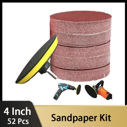 52 PCS Sandpaper Kit 4 Inch with Hook and Loop Backing Pad M10 Drill Adapter for Grinding Metal Automotive Ceramic Wall