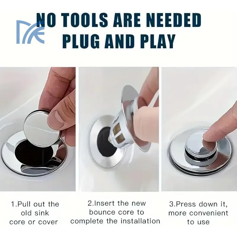 Universal Pop-up Drain Stopper with Hair Catcher Filter, Chrome Plated, Easy Push Design for Bathroom Sink
