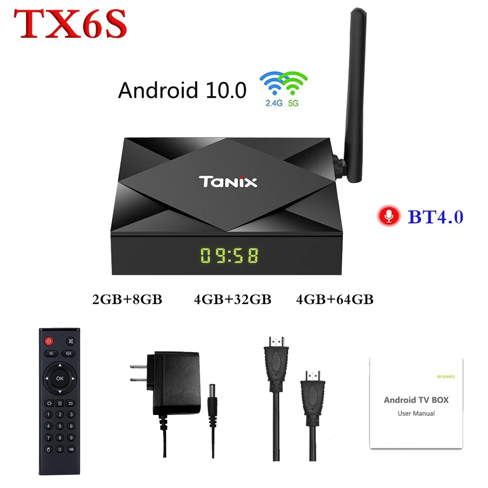 

Tanix TX6S Smart TV Box Allwinner H616 BT4.0 Android 10 H.265 4K Media player 4GB 64GB 2.4G 5.8Ghz WIFI with Antenna Set-top Box