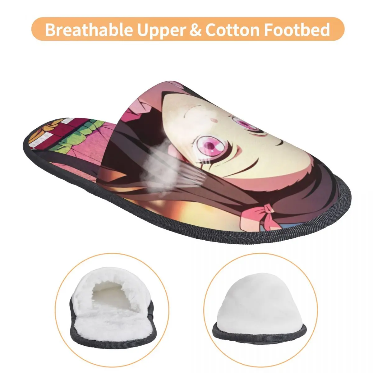 Zapatillas peludas de invierno, accesorios Kawaii Nezuko, toboganes de piel para el hogar, zapatillas para sala de estar, toboganes suaves antideslizantes Demon Slayer