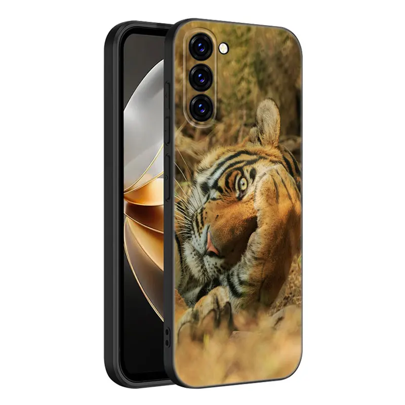 Animal Tiger Lion Leopard Phone Case For Samsung Galaxy S20 S21 S23 FE S22 Ultra S10E S10 Lite S8 S9 Plus S7 Edge Black Cover