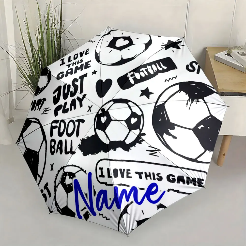 Custom Name Football-Themed Umbrella with Creative Text and Graphics 8 Iron Ribs Folding Umbrella Auto-Open Fashion Sunshade