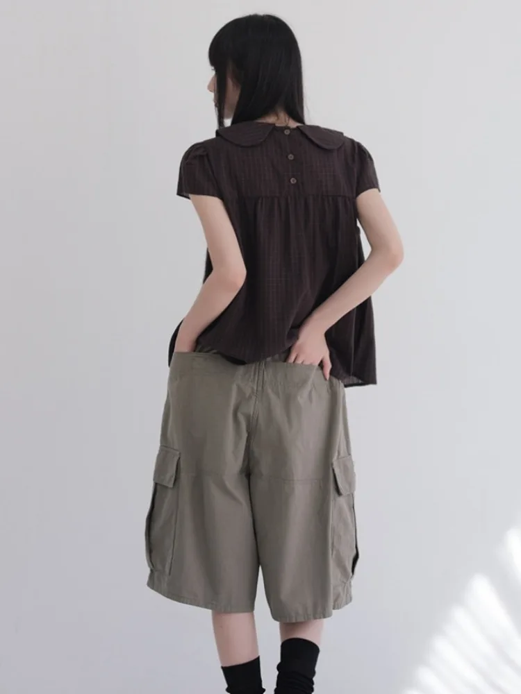 Retro Koreańska Krata lub Sweter z Kołnierzykiem typu Baby Doll, Luźny, Wyszczuplający Top w Stylu College, Drewniane Uszy, Modny Damski C...