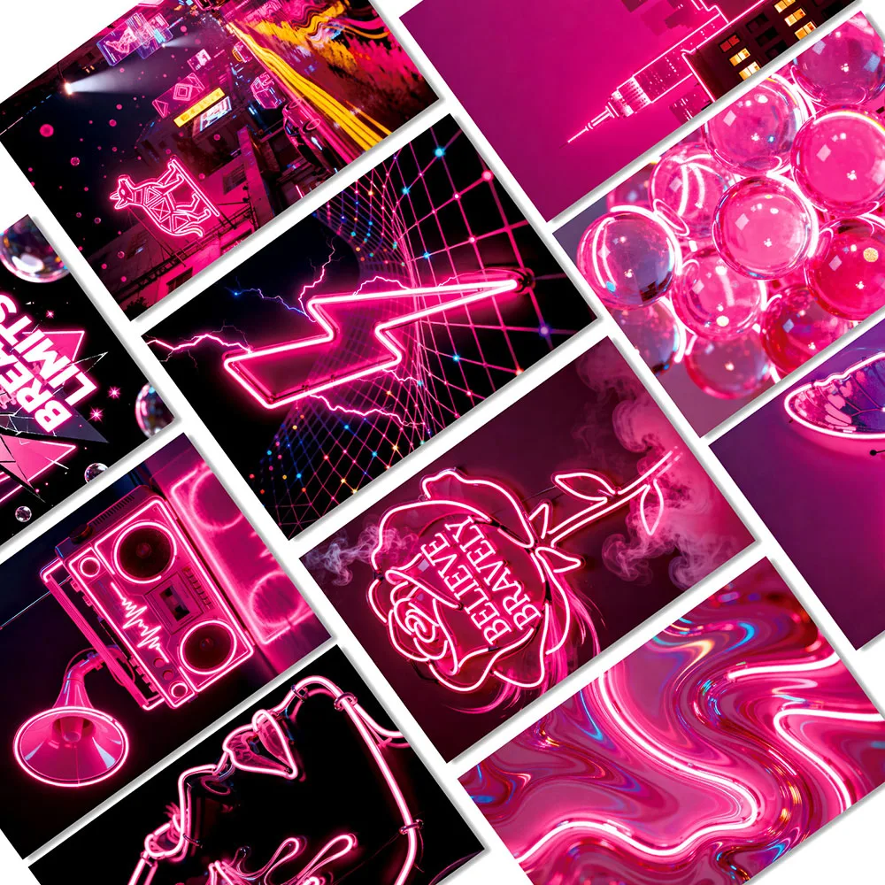 

10 sheets/set of pink neon creative, personalized, romantic wall cards for interior decoration, beautification, and atmosphere