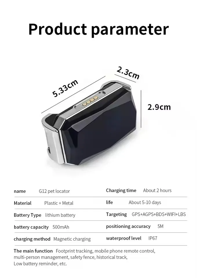 Sport Pets GPS Tracker Dog Cat GPS Tracker Real-time Tracking, IP67 Waterproof with Android/iOS App Anti-Lost Alarm & Geo-Fence