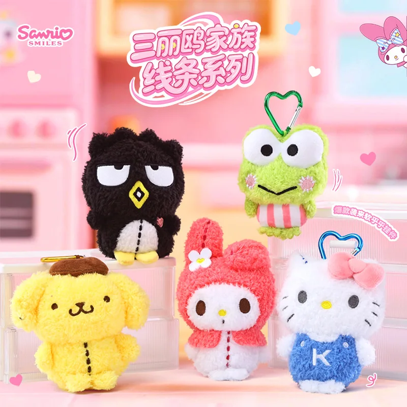

Sanrios Family Line Series Hellokittys My Melody Plush Doll Keychain Cute Pom Pom Purin Keroppi Girl Creative Pack Pendant Gift