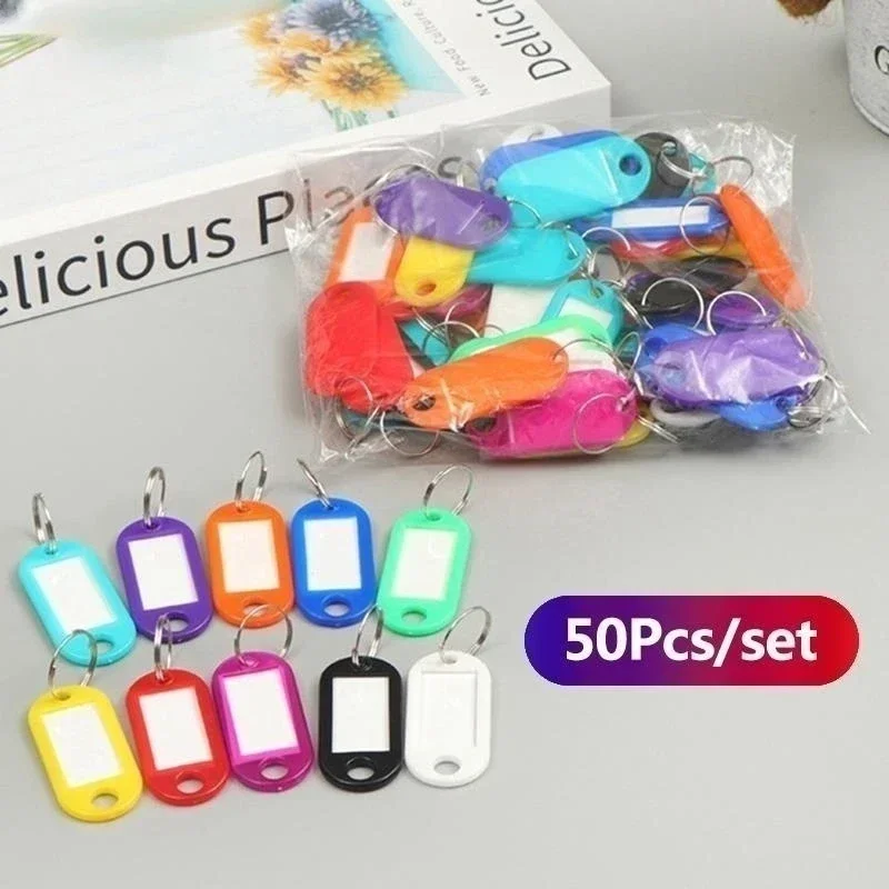 50pcs Colorful Plastic Tags Hotel Number Classification Card Key Tags Label Name Baggage Tag ID Name Tags With Split Ring