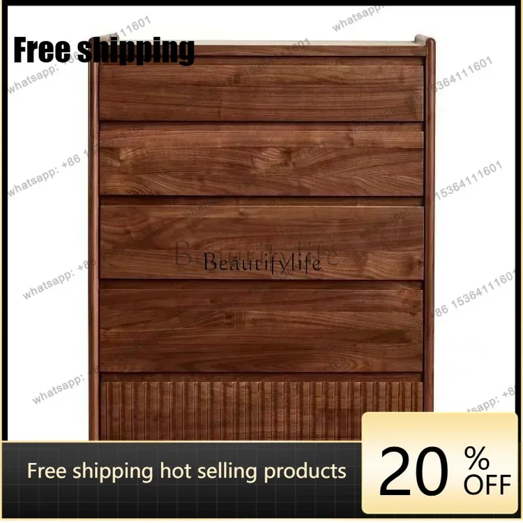 Factory Direct Nordic Japanese black walnut chest of drawers solid wood storage drawer locker