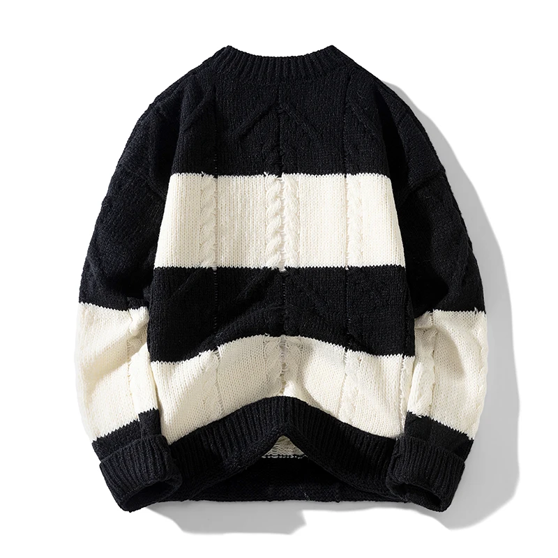 

Свободный свитер с круглым вырезом контрастного цвета в стиле ретро, мужской осенне-зимний текстурированный трикотаж в стиле ретро, свободный свитер с круглым вырезом