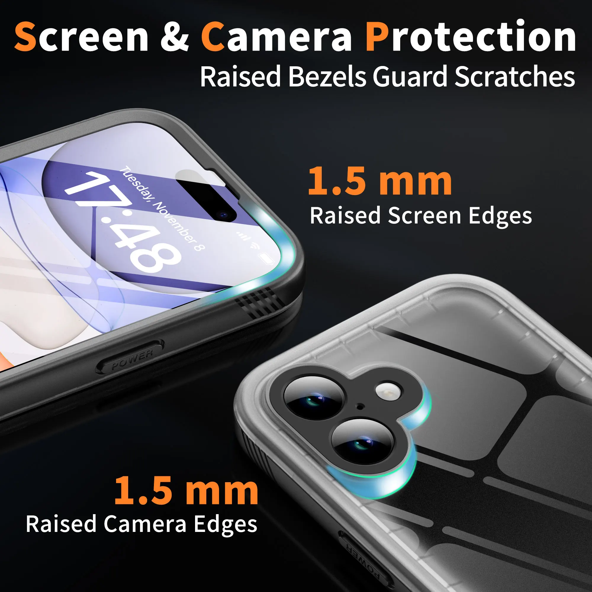 جراب مقاوم للماء لـ iPhone ، جراب شفاف ، واقي شاشة وكاميرا ، جراب مقاوم للماء لكامل الجسم لـ iPhone 16 و 15 و 14 و 13 Pro Max ، Plus