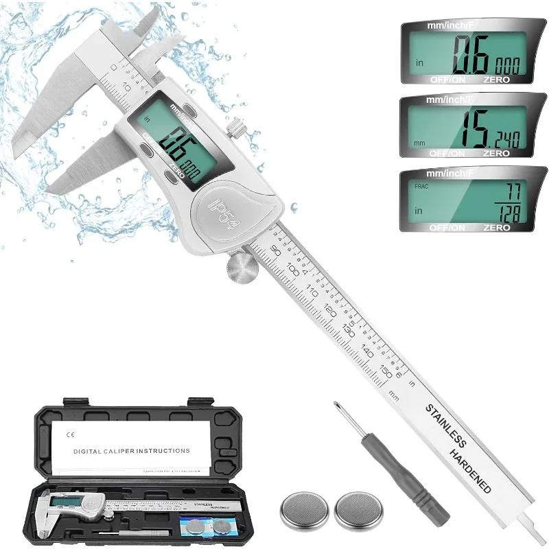 

IP54 Digital Caliper 0-150mm Stainless Steel Vernier Caliper Inch Metric Micrometer Measuring Tool for Household DIY Woodworking