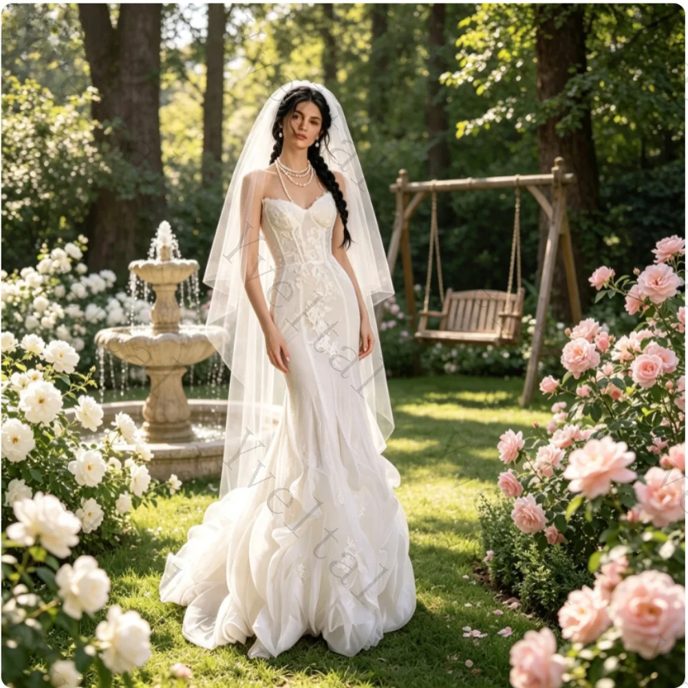 Customized Temperament Graceful Attractive Sweetheart Beaded Mermaid Wedding Dresses Figure-hugging Tulle Train Bridal Gown