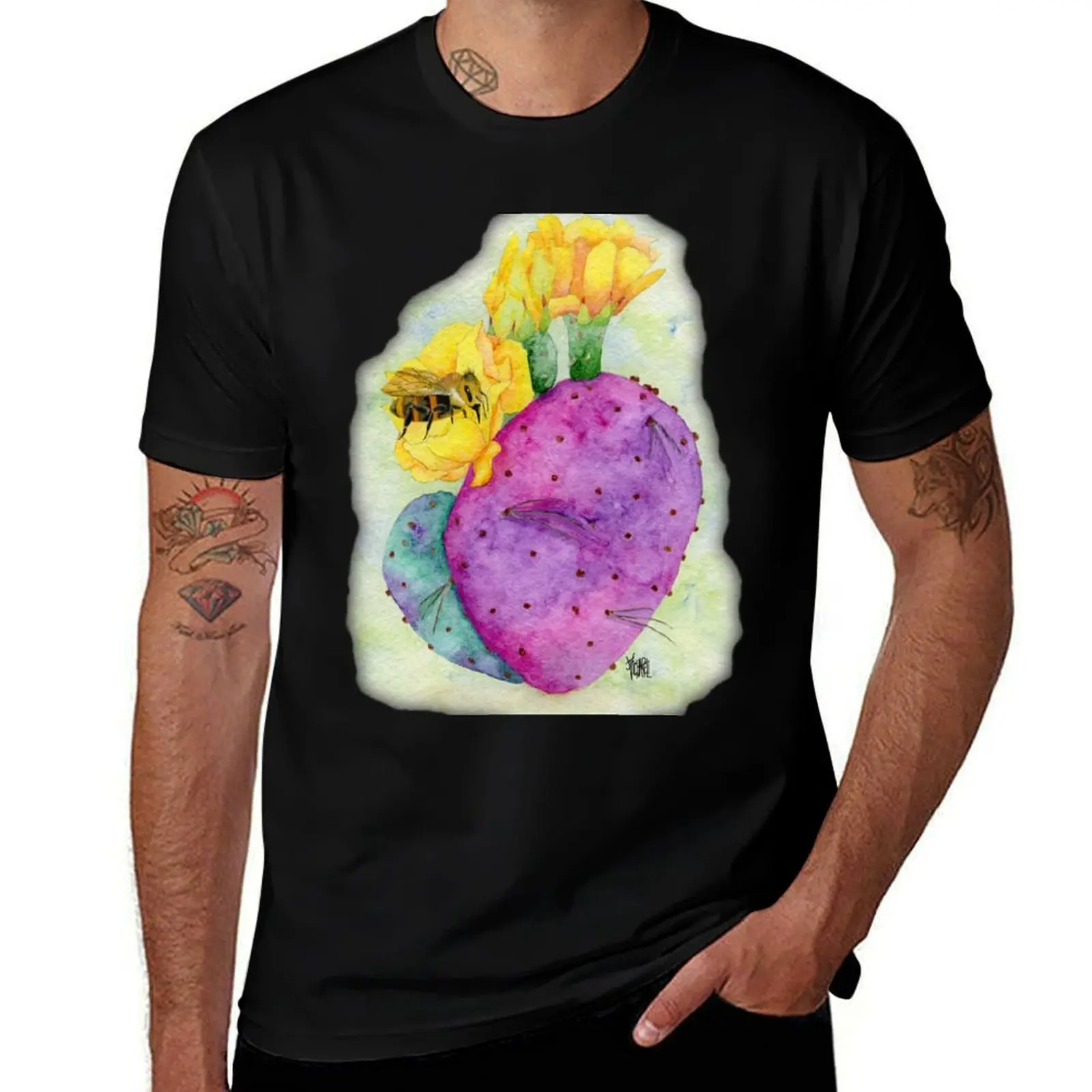 

Honeybee with Santa Rita Cactus T-Shirt custom t shirt Funny t-shirt men t shirt