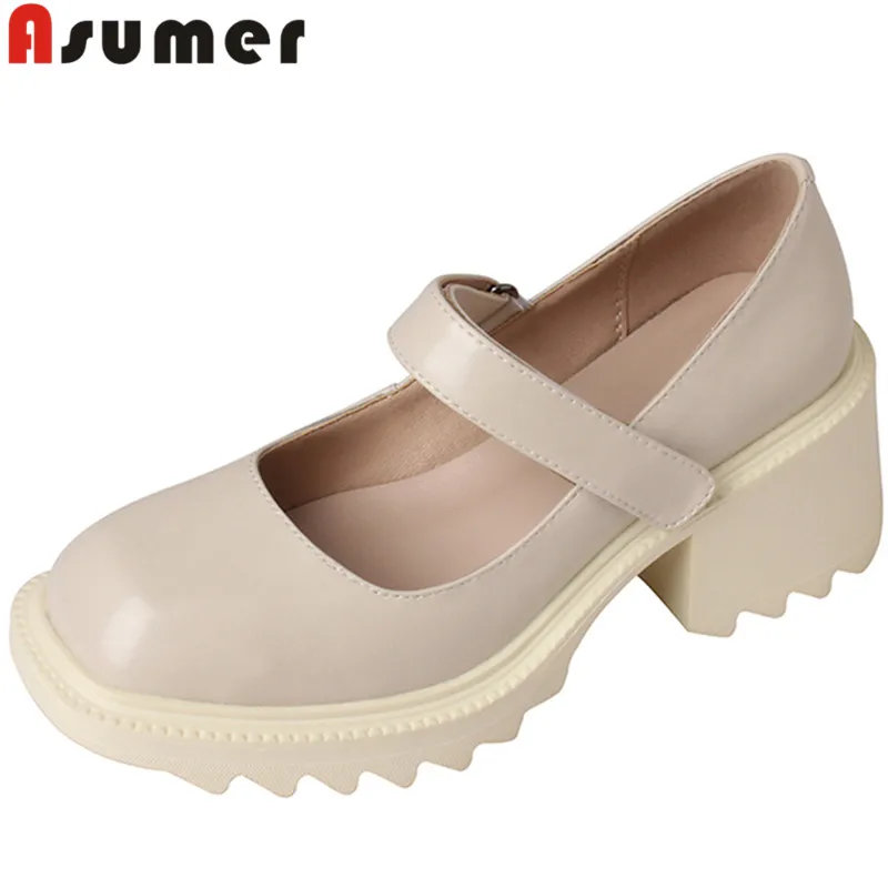 

ASUMER 2022 New Genuine Leather Platform Shoes Solid Women Pumps Popular Office Ladies Thick High Heels Dress Shoes