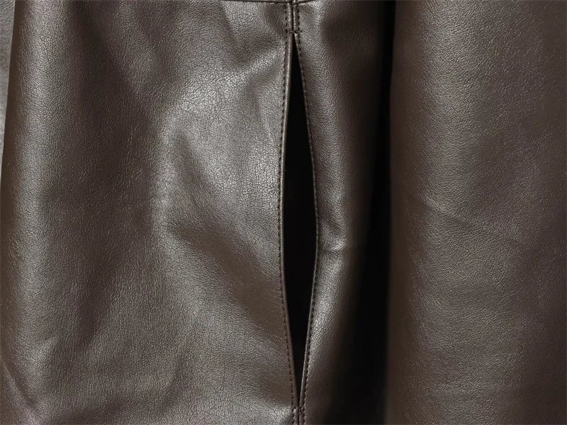 سترة نسائية من الجلد الصناعي ذات تأثير طيار مطوي وياقة نصف عالية وسحاب معطف خريفي كاجوال لراكبي الدراجات النارية #4