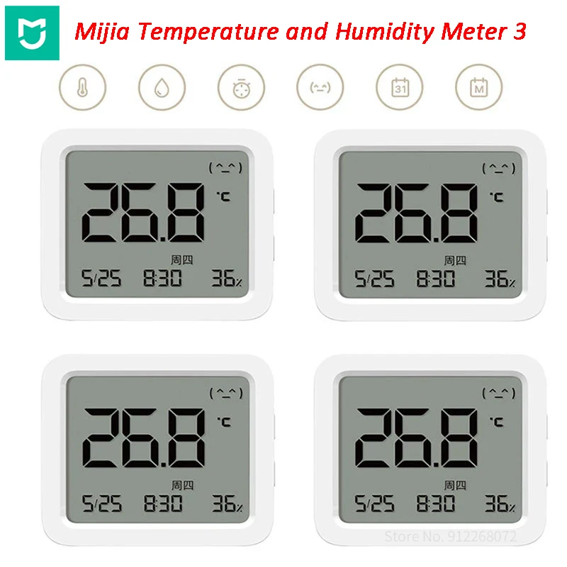 Inteligentny termometr Bluetooth Mijia 3, duży bezprzewodowy elektryczny cyfrowy higrometr LCD, temperatura i wilgotność 3 dla aplikacji Mi Home