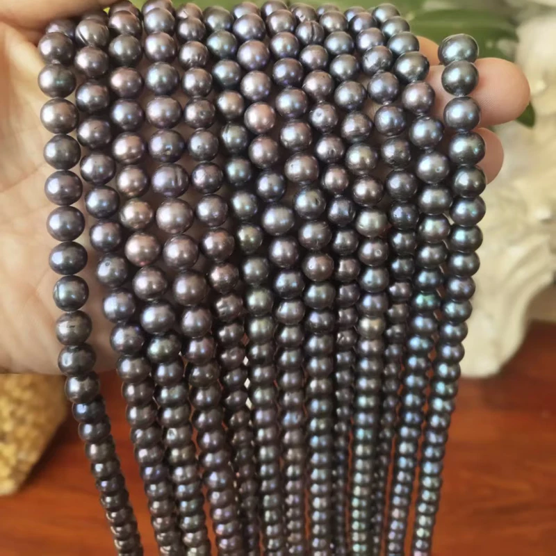 Wholesale 16 inches 7-8mm Black Dark Gray Natural Round Pearls Loose Strand