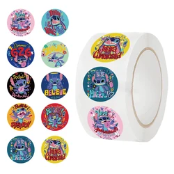 500Pcs/Roll Disney Stitch Afdichting Stickers Schattige Cartoon Anime Steek Sticker Rond Diy Decor Album Dagboek Label Graffiti Stickers