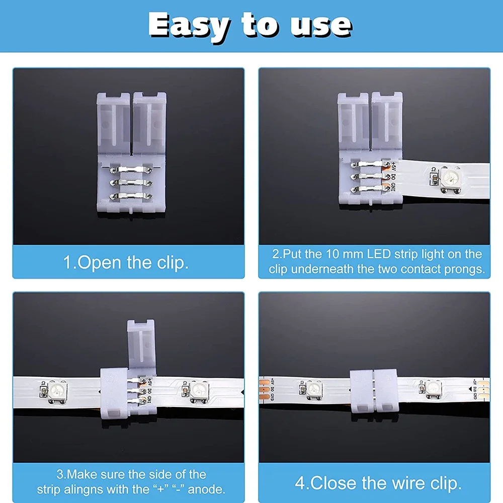 3PIN 10mm LED Connector Free Soldering L T X Shape For Connecting Corner Right Angle 10MM For CCT SMD 2812 LED Strip Light Tape