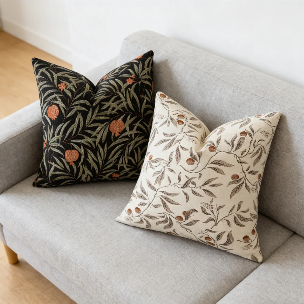 Fashion Woven Chenille Square Throw Pillow Case 45x45m Black Floral Plant White Bedding Home House Decoration 1 Piece Pack