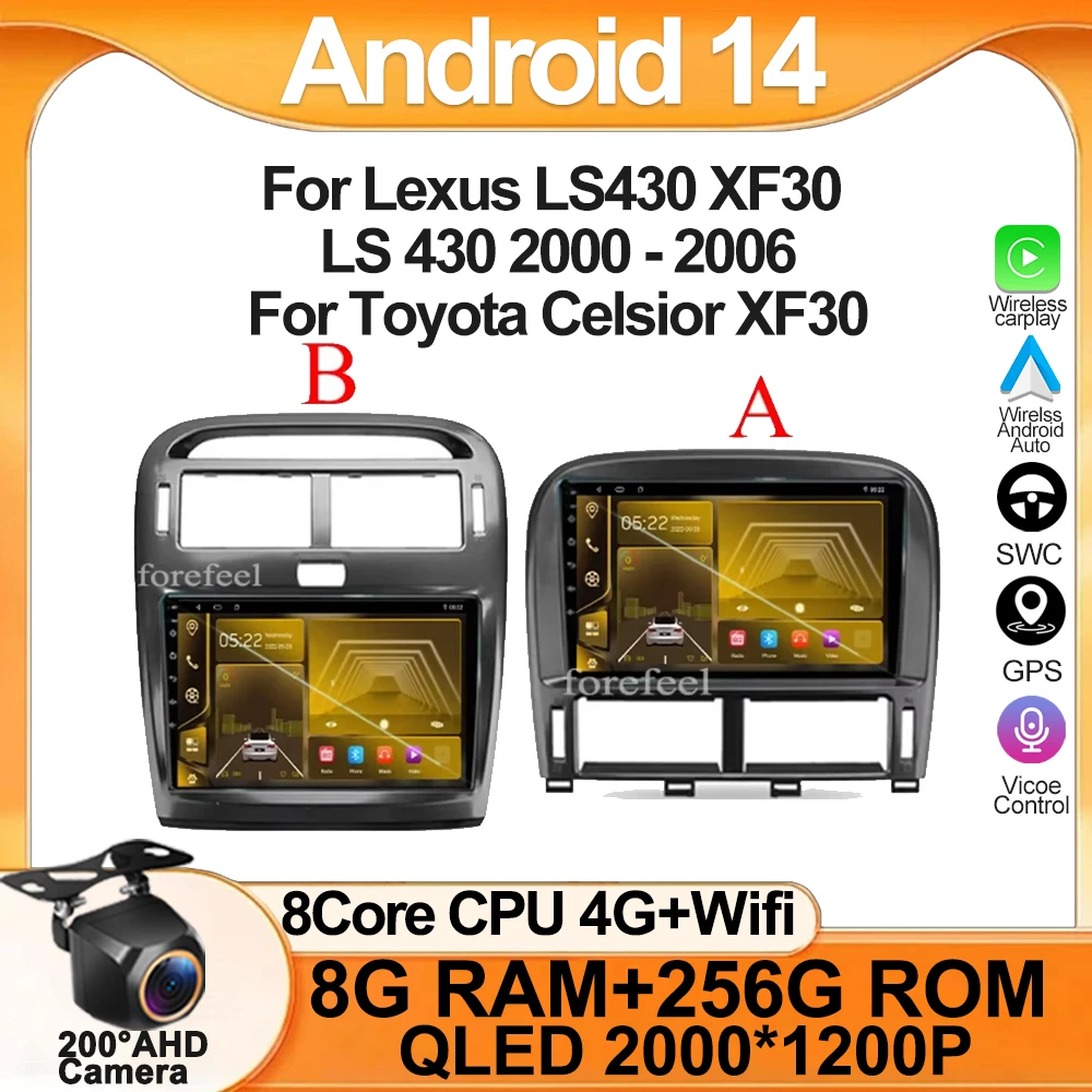 Android For Lexus LS430 XF30 LS 430 2000 - 2006 For Toyota Celsior XF30 Car Radio Multimedia Bluetooth QLED Carplay DVD WIFI DSP