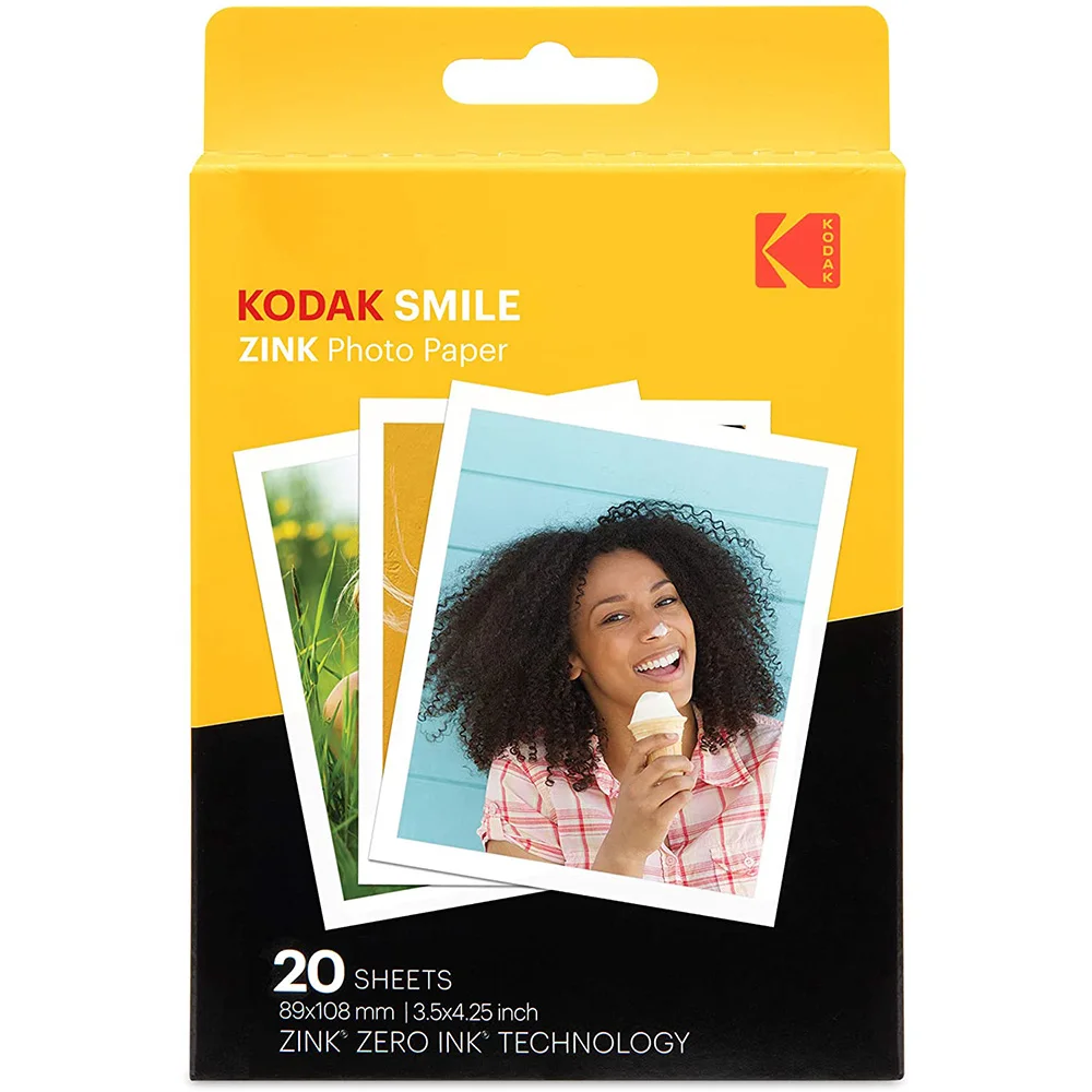 Premium Zink Print Photo Paper 3.5x4.25 Inch 20 Sheets Compatible With Kodak Smile Classic Instant Camera Sticky-backed