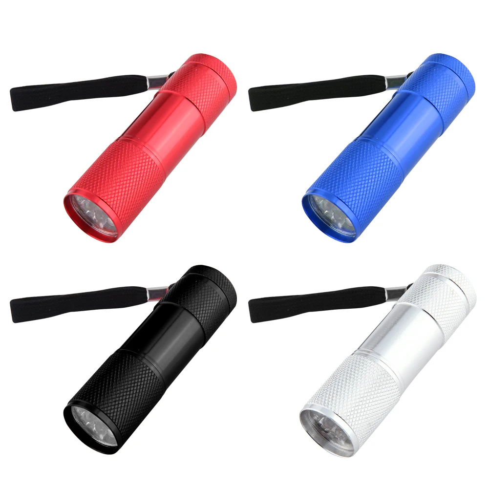 9LED Texture Camping Light Aluminum Alloy Mini 2W Fluorescent Agent Detection Light AAA Battery Powered 395nm Backlight Home Use