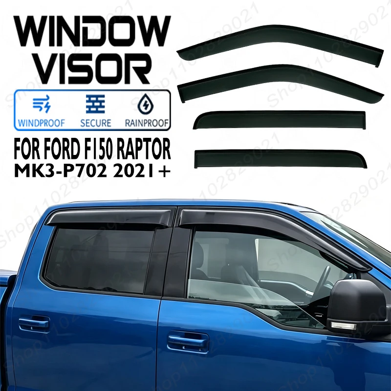 4Pcs Window Visor For Ford F-150 Raptor MK3-P702 2021+ Weathershield Sun Rain Deflector Guard Car Window Deflector 2022 2023
