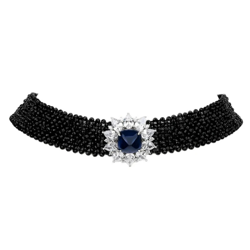 Cameo Natural Black Spinel Necklace S925 Sterling Silver Multi-layer Necklace Women's Beaded Luxury Chocker Necklace