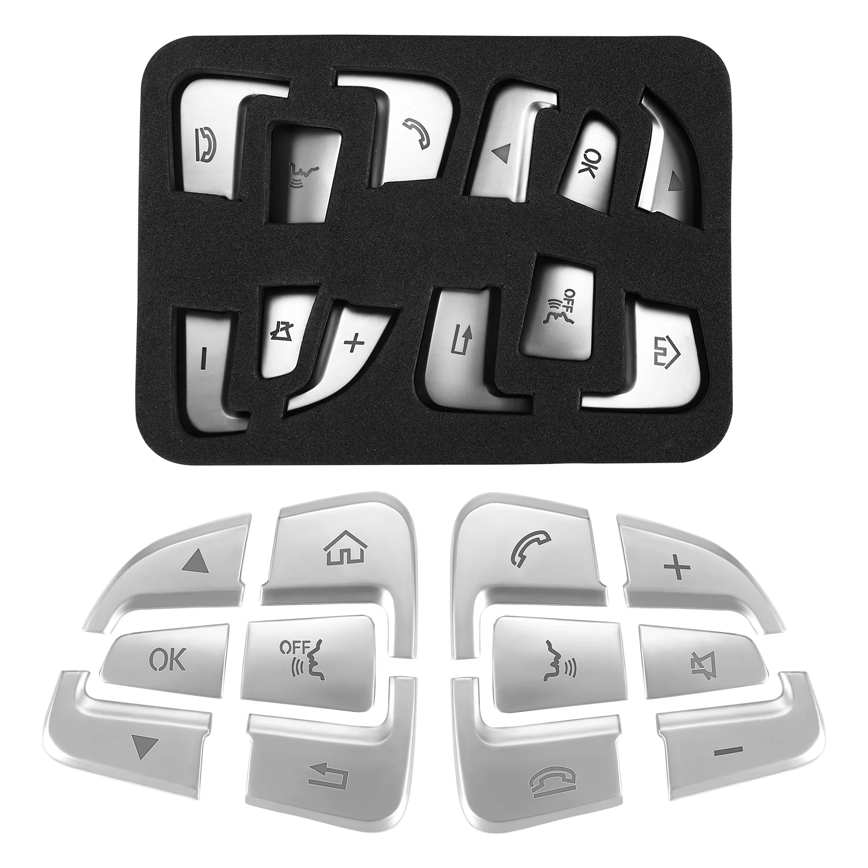 12Pcs Steering Wheel Button Covers Trim Stickers for GLC X253 2015 2016 & C Class W205 2014 2015 Silver ABS