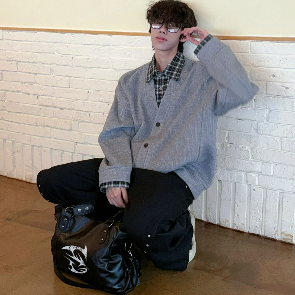 

Korean Sle Patchwork irt Jaet Men's Women's Lazy Sle Knitted Cardigan Casual Winter Outerwear Polyester Fiber