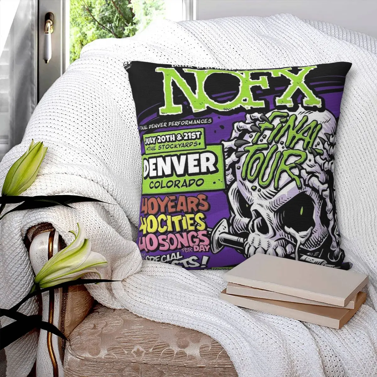 Nofx Band Final Tour Skull Square Pillowcase Pillow Cover Polyester Cushion Decor Comfort Throw Pillow for Home Living Room