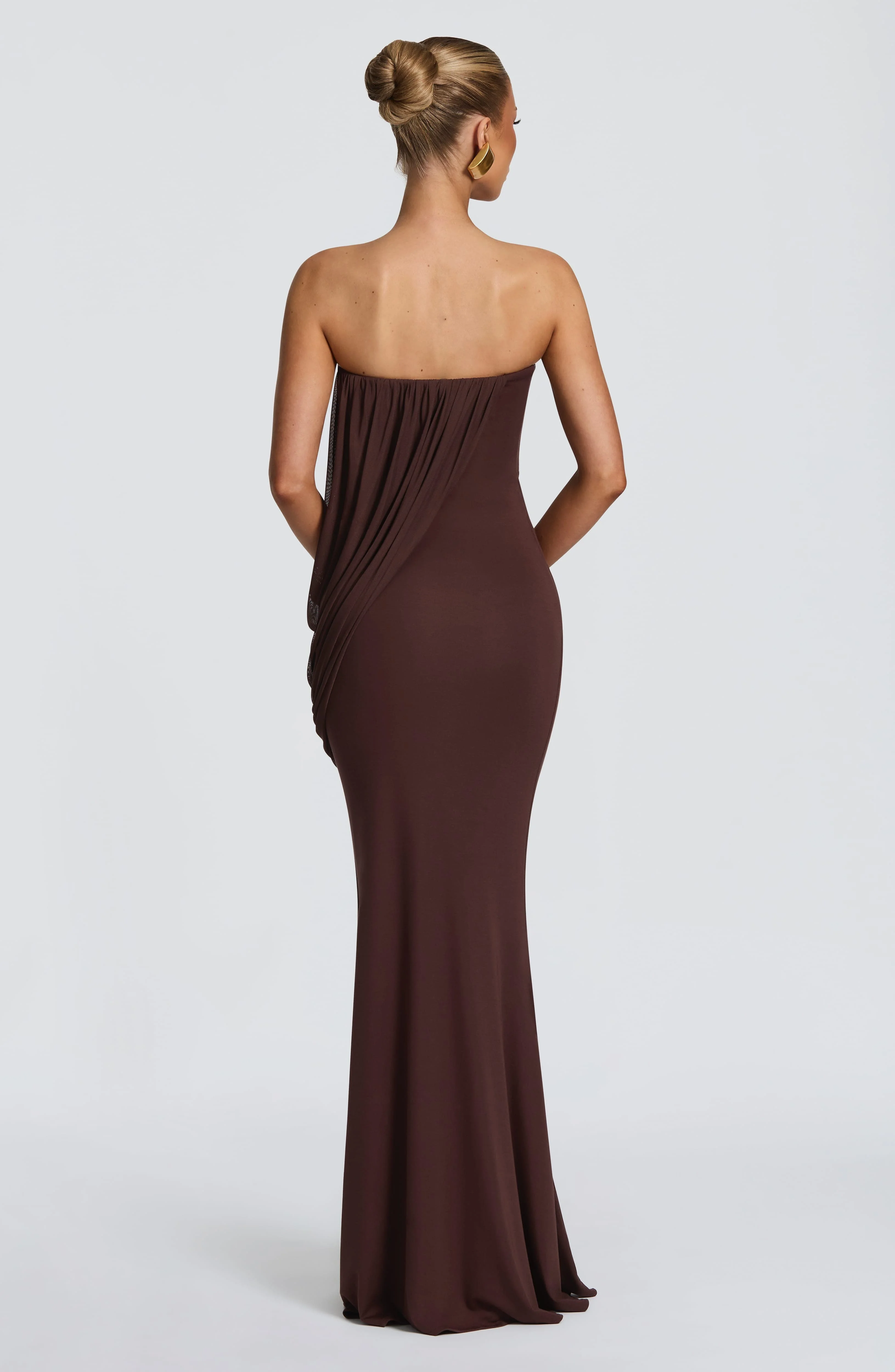 Strapless Draped Mermaid Maxi Dress Women Ruched Bodycon Evening Gown Elegant Formal Party Wedding Guest Long Dress - view 5