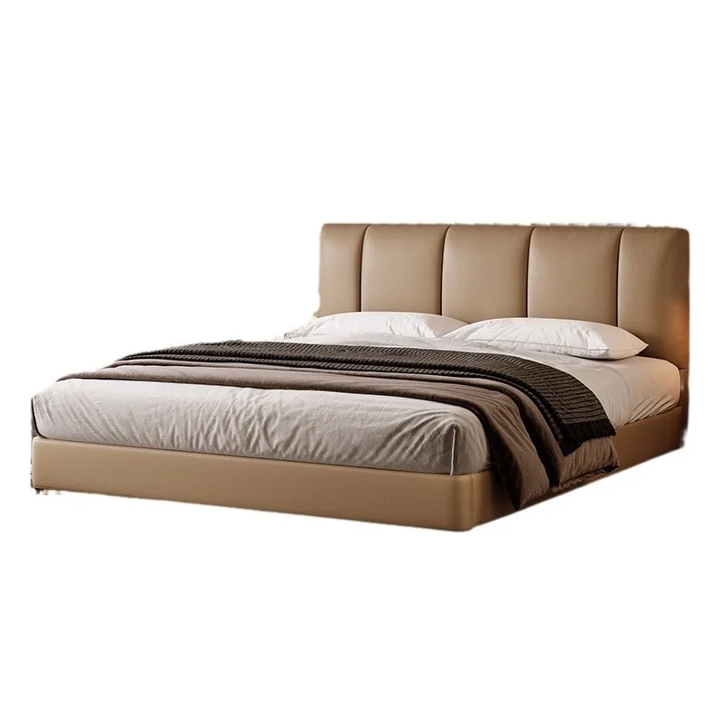 

Small apartment simple modern ultra-thin bedside flush edge high-foot master bedroom high-end atmosphere soft bag leather bed